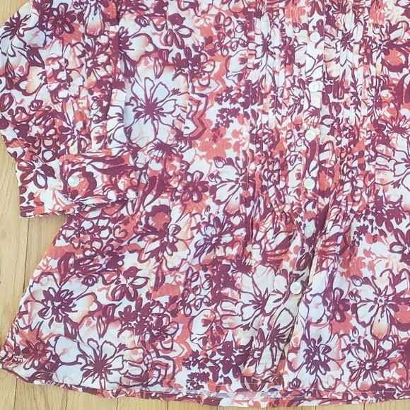 eShakti Womens Button Front Floral Top XL 18 Peplum Shirt 3/4 Roll Tab Sleeve - Picture 9 of 9